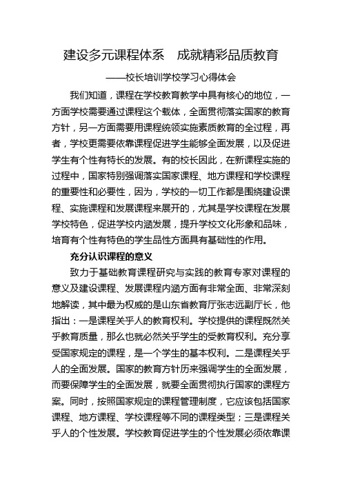 建设多元课程体系 成就精彩品质教育
