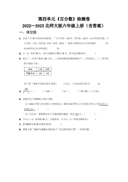 第四单元《百分数》检测卷   2022—2023北师大版六年级上册(含答案)