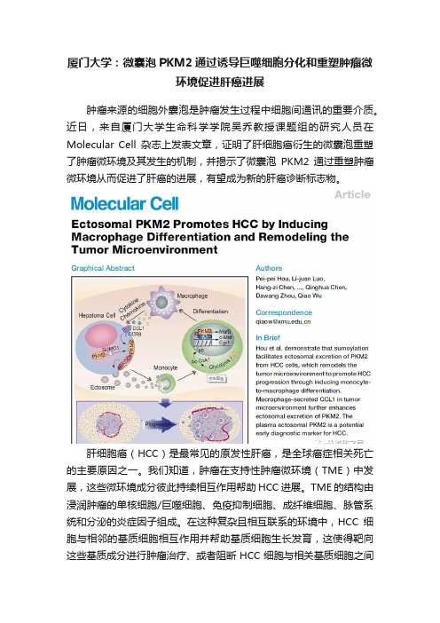 厦门大学：微囊泡PKM2通过诱导巨噬细胞分化和重塑肿瘤微环境促进肝癌进展