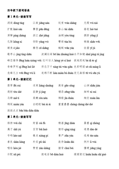 (完整版)人教版小学语文四年级下册词语表(带拼音)