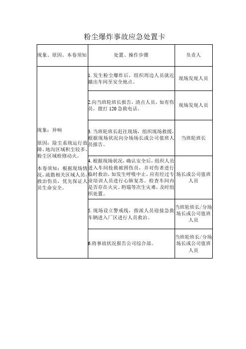 粉尘爆炸事故应急处置卡