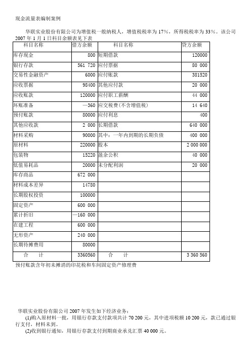 【2019年整理】现金流量表编制案例