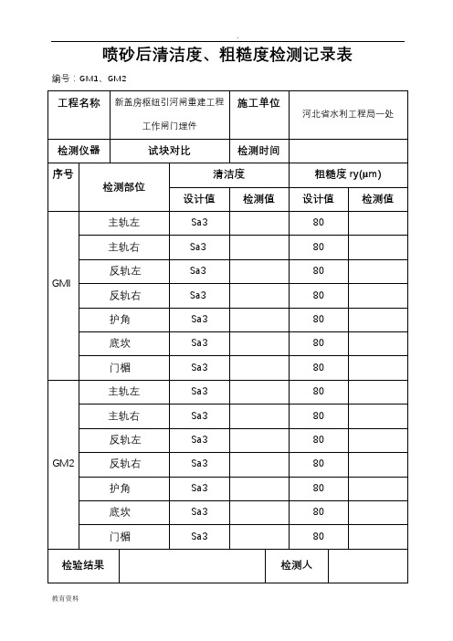 表面防腐蚀涂层厚度检测记录表