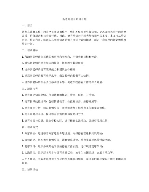 新老师德育培训计划