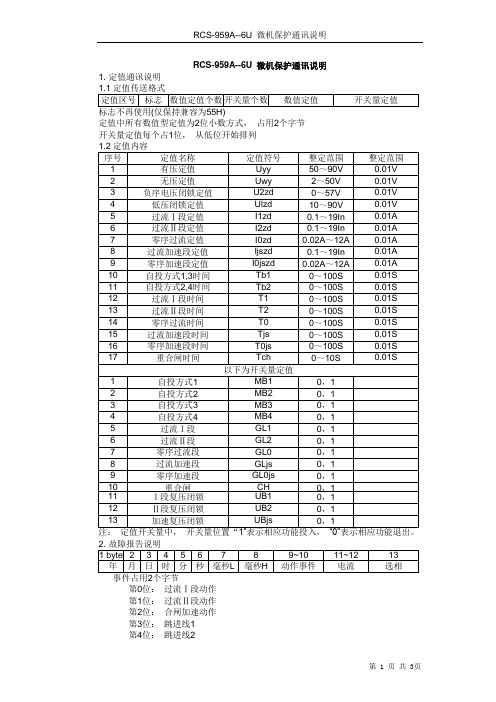 RCS-959A 微机保护通讯说明