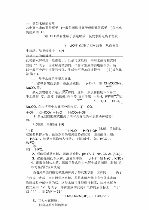 高中化学水解知识点总结及习题(有答案)