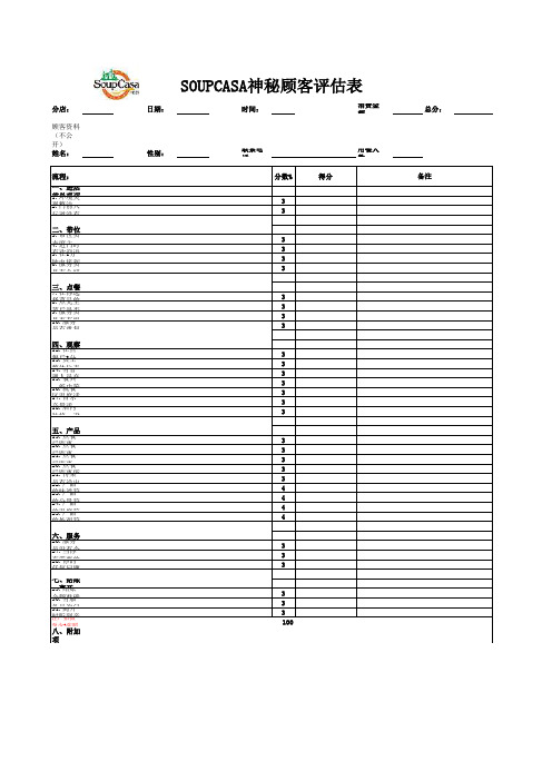 神秘顾客评估表20130909