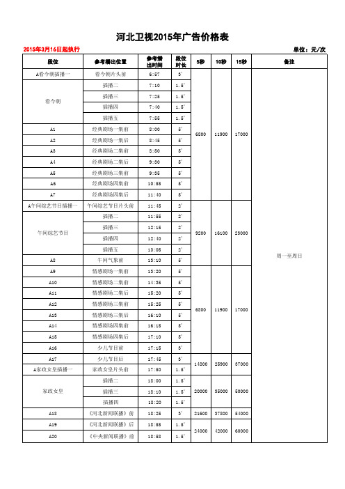 2015年河北卫视编排刊例3.12修订