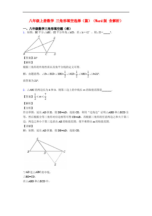 八年级上册数学 三角形填空选择(篇)(Word版 含解析)