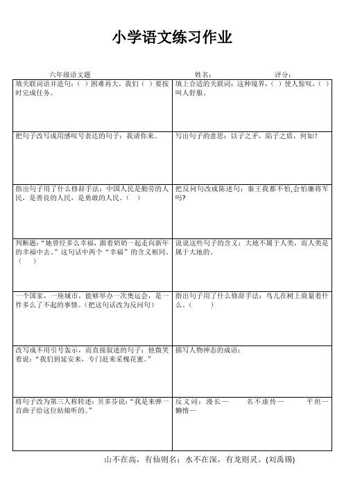 小学六年级语文课堂延伸练习III (44)