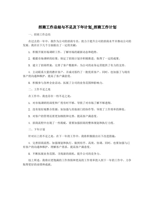 招商工作总结与不足及下年计划_招商工作计划