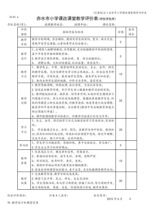 (完整版)3.1赤水市小学课改课堂教学评价表