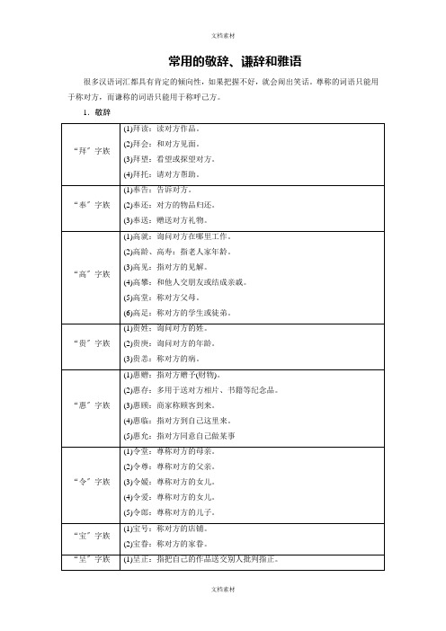 常用的敬辞谦辞和雅语