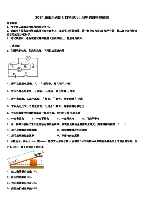 2024届山东省部分县物理九上期中调研模拟试题含解析