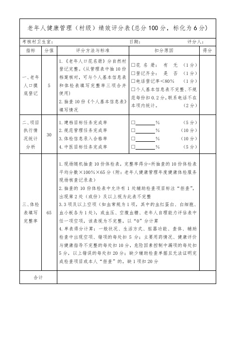 老年人健康管理绩效评分表