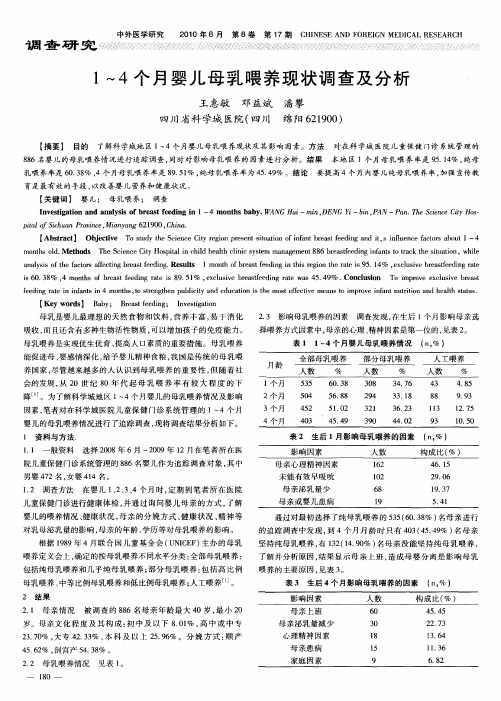 1～4个月婴儿母乳喂养现状调查及分析