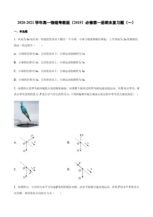 粤教版（）物理 必修第一册 期末复习题（一）（含答案）