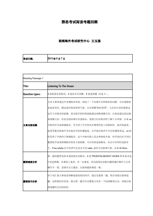 【北京雅思】2013年9月7日雅思阅读考题回顾