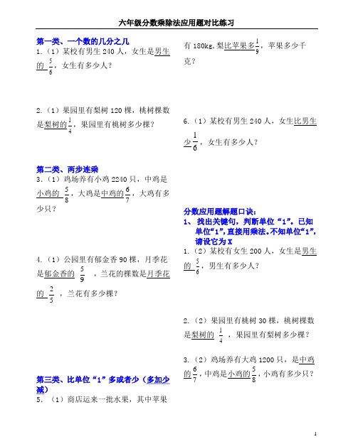 (完整版)分数乘除法应用题对比练习(很好)