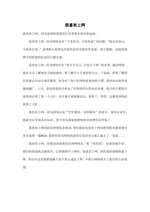 我喜欢上网_小学六年级作文500字