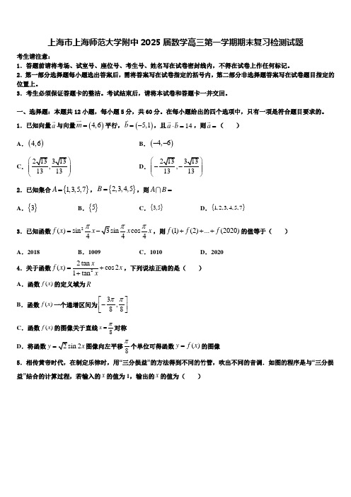 上海市上海师范大学附中2025届数学高三第一学期期末复习检测试题含解析