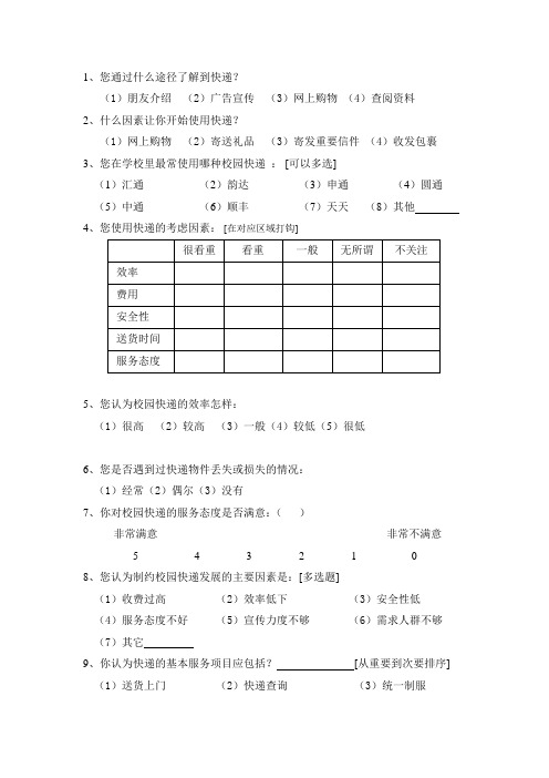 大学生校园快递调查问卷