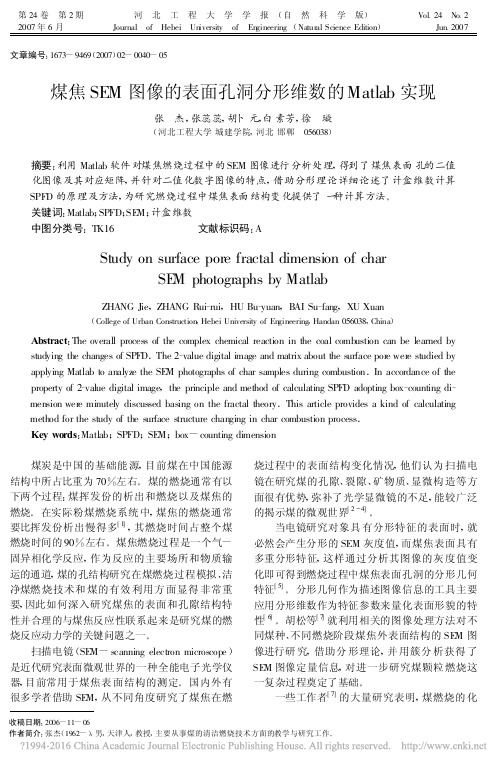 煤焦SEM图像的表面孔洞分形维数的Matlab实现_张杰