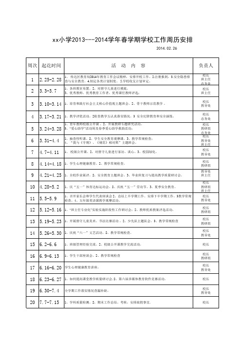 2014---2015学年第二学期课程表及周历安排1