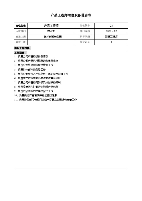 产品工程师岗位说明书