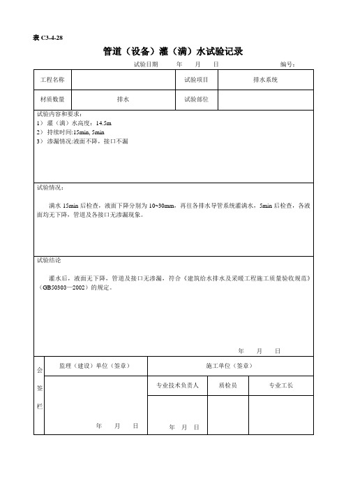 排水试验表模板