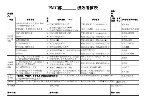 PMC部绩效考核