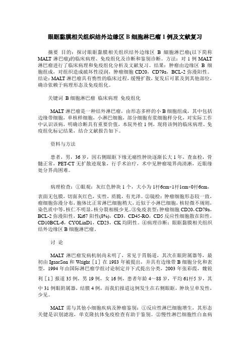 眼眶黏膜相关组织结外边缘区B细胞淋巴瘤1例及文献复习