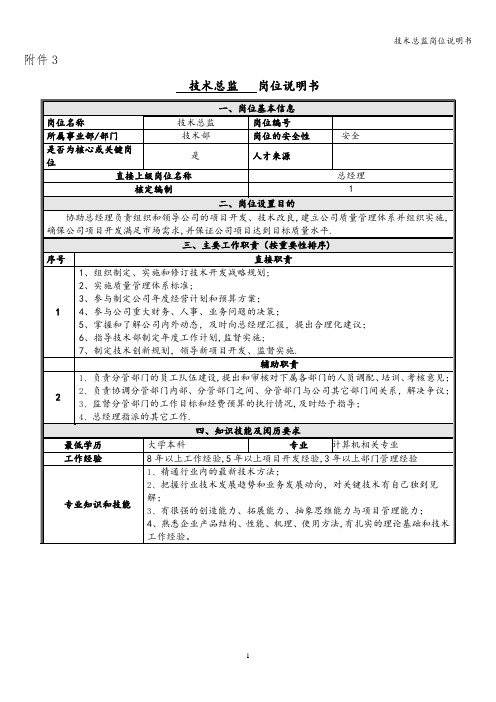 技术总监岗位说明书