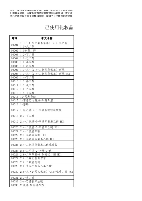 已使用化妆品原料名称目录2014年11号通告