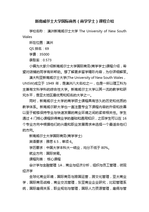 新南威尔士大学国际商务（商学学士）课程介绍