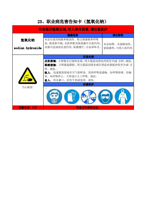 职业病危害告知卡(氢氧化钠)