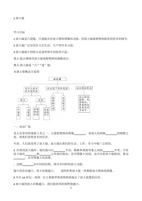 小学六年级下册科学导学精炼1.1 放大镜 教科版（含答案）