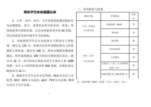 高中学生体质健康标准-高中生体测标准