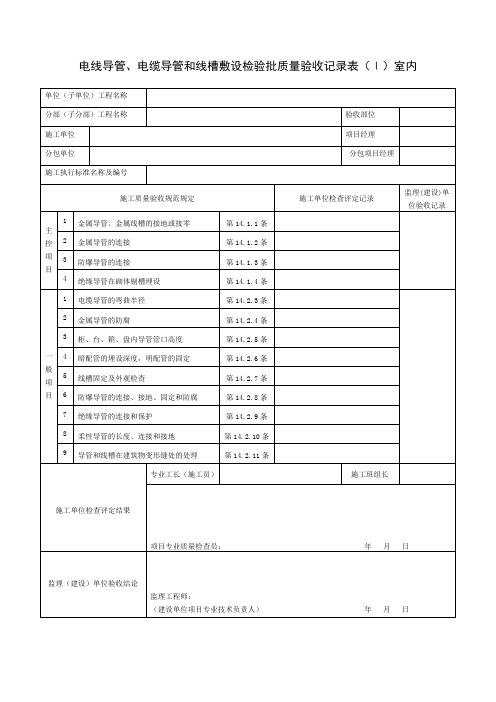 电线导管、电缆导管和线槽敷设检验批质量验收记录表(Ⅰ)室内