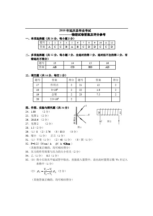 北京延庆中考物理一模试题答案doc