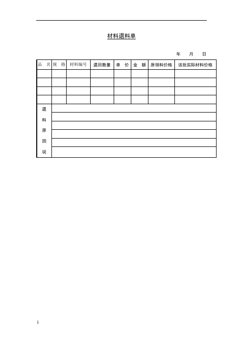 材料退料单模板
