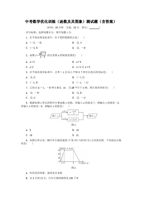 中考数学优化训练(函数及其图象)测试题(含答案)