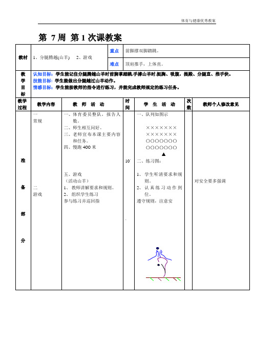 初二年级体育与健康教案第 7周 第1次课教案总13 次备课教师