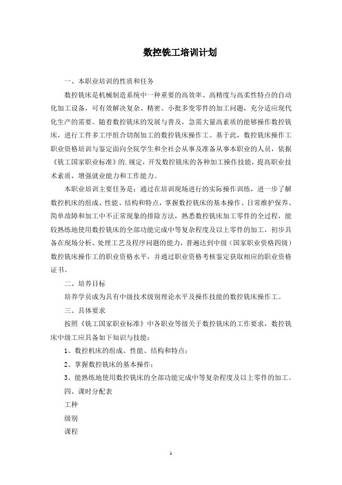 数控铣工培训计划(最新)