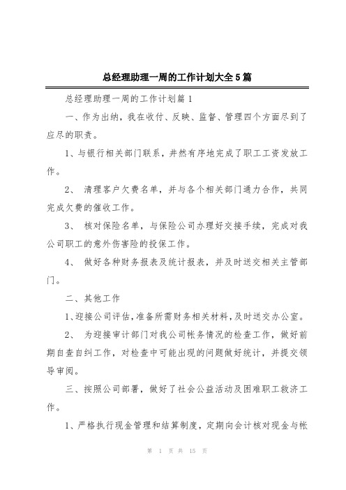 总经理助理一周的工作计划大全5篇