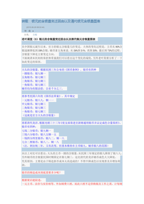 银元的含银量变迁因由以及清代银元含银量图表