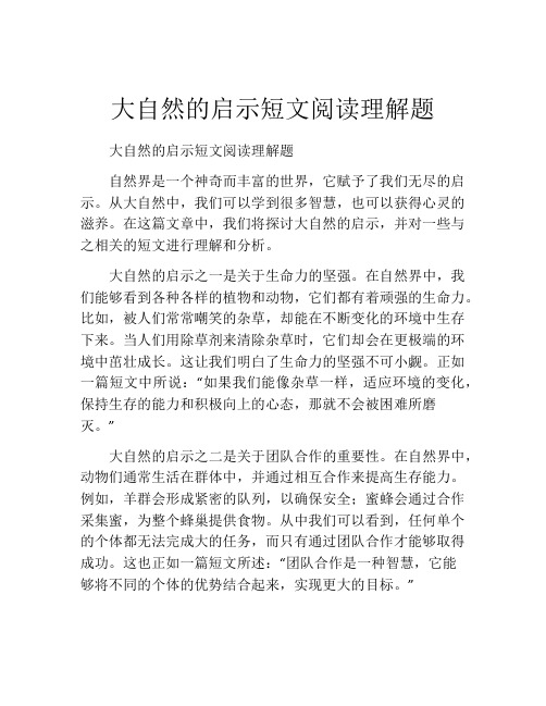 大自然的启示短文阅读理解题