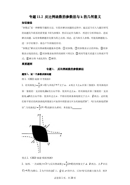 专题11.2 反比例函数的参数法与k的几何意义2022～2023学年八年级数学下册重