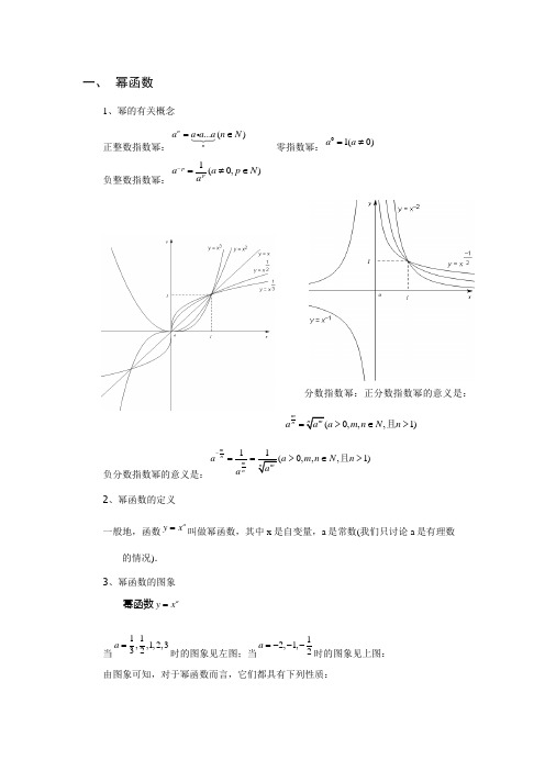 (完整版)指数函数、对数函数和幂函数知识点归纳