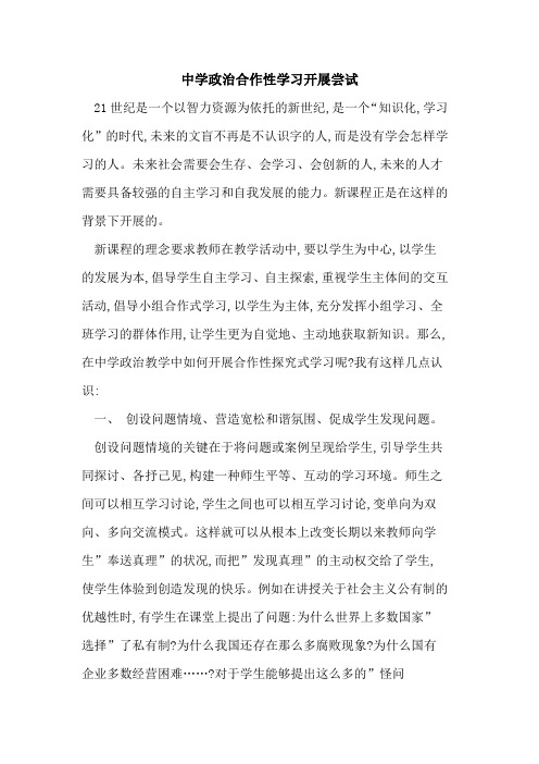 中学政治合作性学习开展尝试